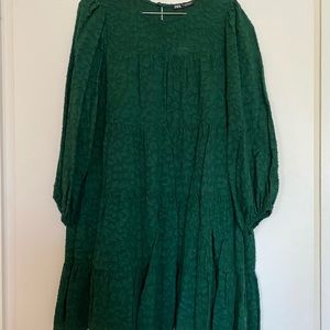 NWT Zara Emerald Green Tiered Swing Mini Dress